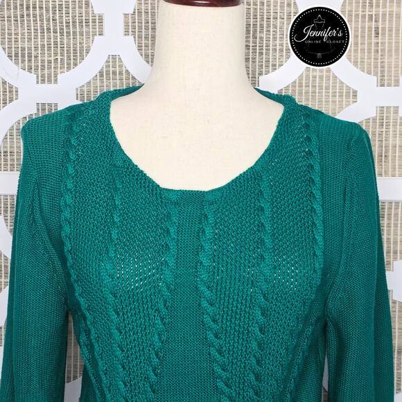 Cupio Women's Emerald Green Cable Knit Peplum Sweater Size XL - Picture 4 of 13